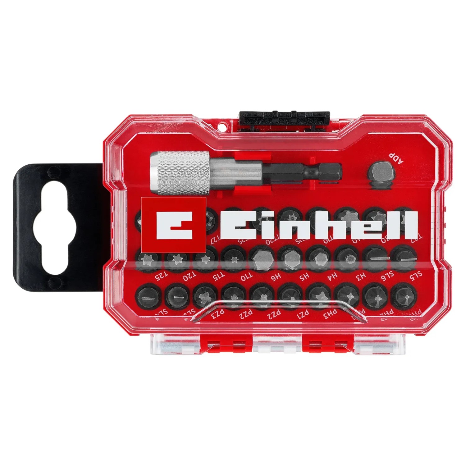 Einhell Bit-Set XS-Case, 30-teilig im roten Koffer mit Gürtelclip.