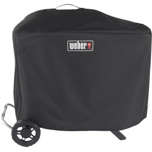 Schwarze Weber Premium Abdeckhaube für Grill, passend für Traveler Modelle.