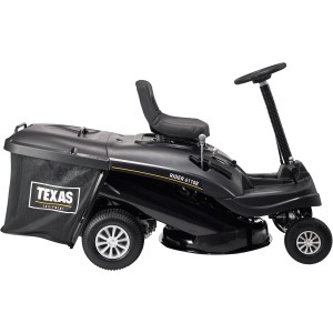 Schwarzer Texas Benzin-Aufsitzmäher Rider 6100ES mit Fangkorb.