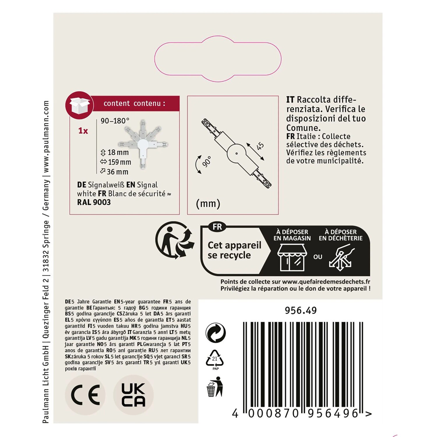 Paulmann URail Gelenk-Verbinder in Signalweiß, zur flexiblen Verbindung von LED-Schienen.