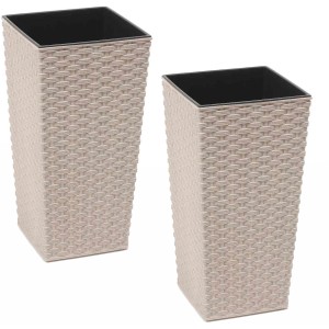 Siena Garden Pflanzsäulen Set, 2-teilig, Eco Paris Weiß, Rattanoptik.