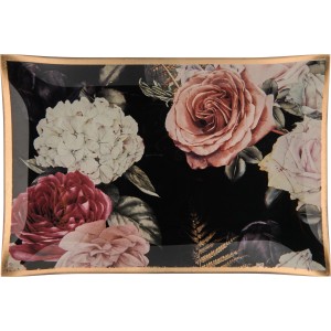 Dekorative Glasplatte Blush Bordeaux mit Rosenmuster, 21,5x14,5 cm, für stilvolle Deko-Arrangements.