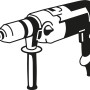 Schwarz-weiße Illustration einer Bohrmaschine mit Zusatzgriff. Fräsbohrer Zubehör.