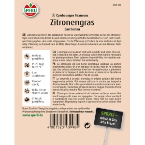 Sperli Zitronengras East Indian Samenpackung, Kräutersamen für asiatische Küche.