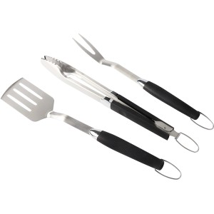 Jamestown Grillbesteck, 3-teilig: Wender, Zange und Gabel mit Kunststoffgriffen.