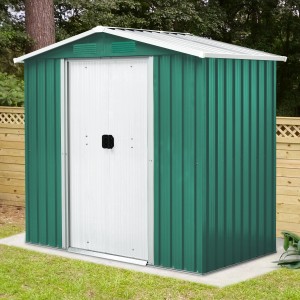 Pergart Gerätehaus Köln II in Tanne-Creme: Metall Gerätehaus mit Schiebetür und Lüftungsgitter.