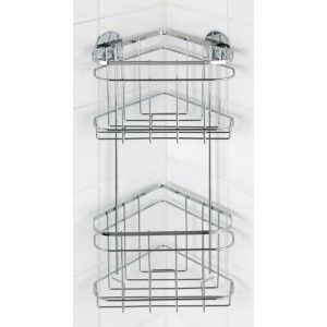 Wenko Turbo-Loc Eckregal mit 2 Etagen aus glänzendem Edelstahl für die Dusche.