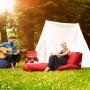 Szene mit Sitting Point Sessel Twist und Zelt im Freien. Entspannung im Garten.