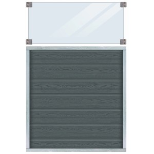 Plus Holz Sichtschutzzaun Artura WPC Schiefergrau mit Glas 90 cm x 135 cm