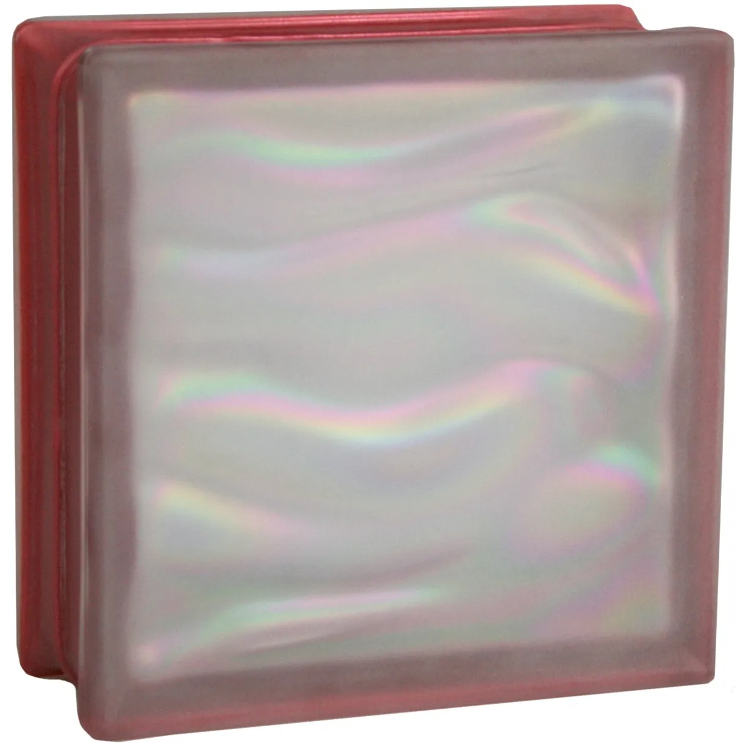 Glasstein Aqua Perlmutt Rubin, 1-seitig satiniert, 19x19x8 cm. Für Innen & Außen.