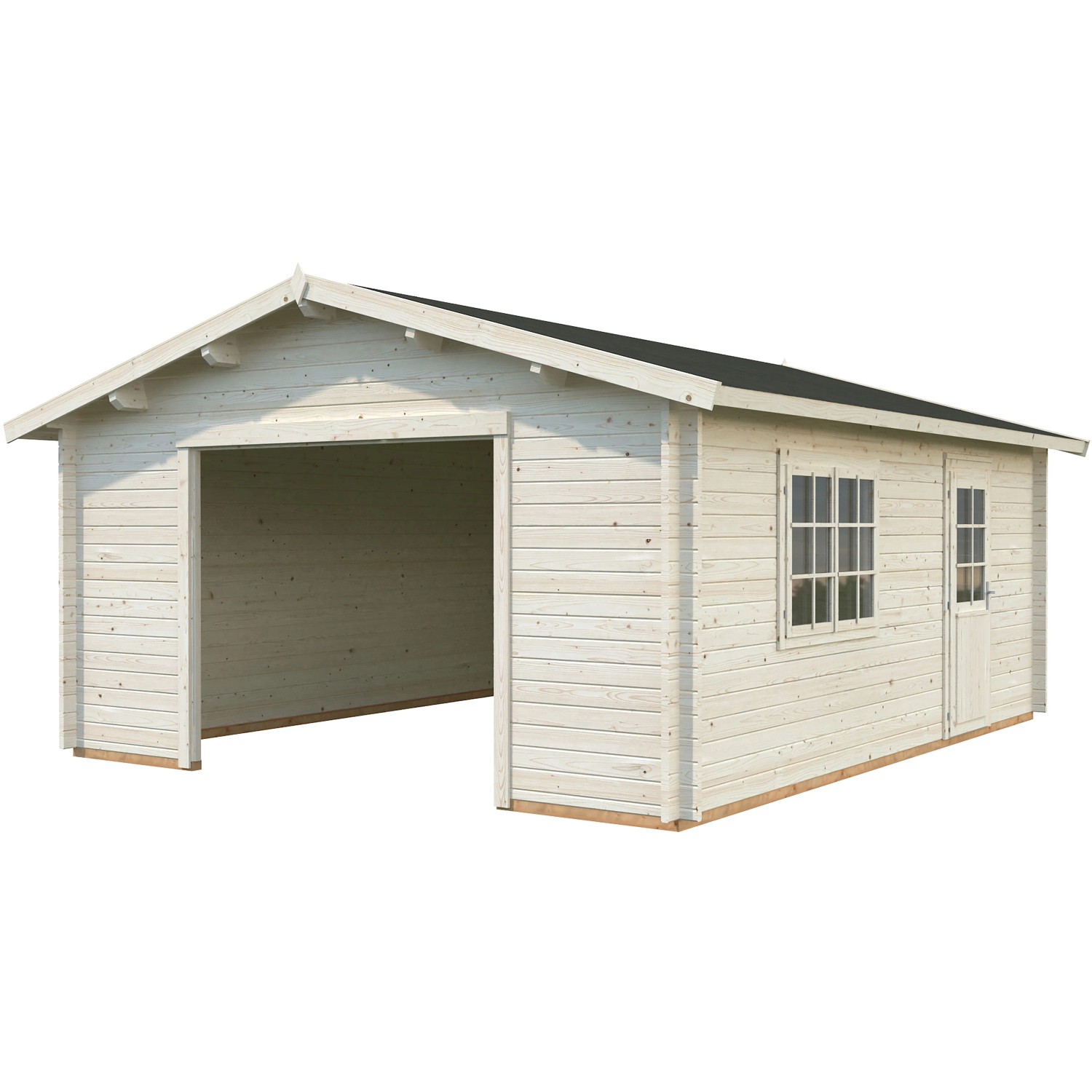 Palmako Holzgarage Roger, tauchgrundiert, 540x540cm, ohne Tor. Holzgarage mit Fenster und Tür.