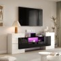okwish TV Schrank mit LED Stauraum Glasoberfläche 200x35x60cm Hochglanz Weiß Schwarz_2
