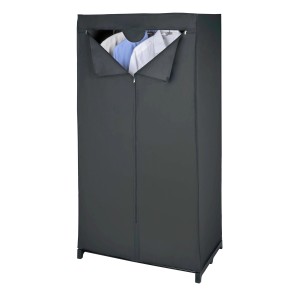 Wenko Kleiderschrank Deep Black, Textilschrank mit Reißverschluss und Ablage, 150x75x50 cm.