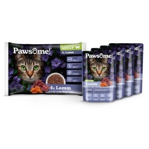 Pawsome Katzen-Nassfutter Adult Lamm, 4er Pack. Nassfutter mit Lamm für ausgewachsene Katzen.