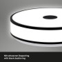 Moderne LED-Deckenleuchte Block von Briloner mit schwarzen Ringen, 38 cm Durchmesser.
