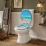 MDF WC-Sitz mit Absenk-Automatik, Strandmotiv: Seestern, Muscheln auf Sand, blaues Meer. Langlebig & bequem.