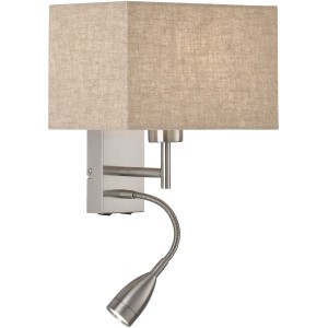 Wandleuchte Dream, 2-flammig, Nickel/Sand Leinen, mit Lesearm. Ideal als Schlafzimmerlampe.