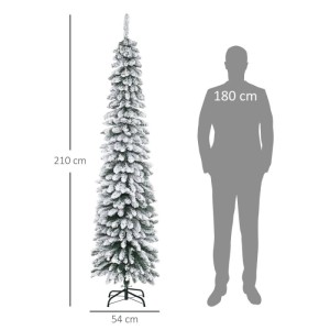 HOMCOM schlanker, schneebedeckter künstlicher Weihnachtsbaum, 210 cm hoch, mit Metallständer. Elegante Weihnachtsdekoration.