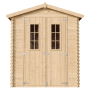 Timbela Holz-Gartenhaus M320C, beige-braun, mit Doppeltür und Fenster.