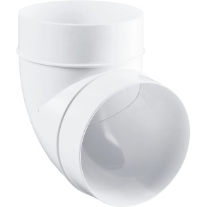 Weißer 90° Rundrohrbogen System 100 aus Kunststoff für Dunstabzugshauben.