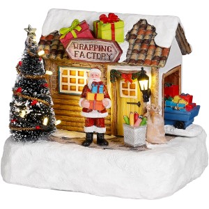 Luville Miniatur Verpackungsfabrik: Weihnachtsdorf-Szene mit Weihnachtsmann und Geschenken.