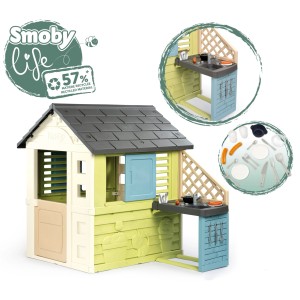 Buntes Smoby Spielhaus Life Pretty mit Küche und Zubehör.