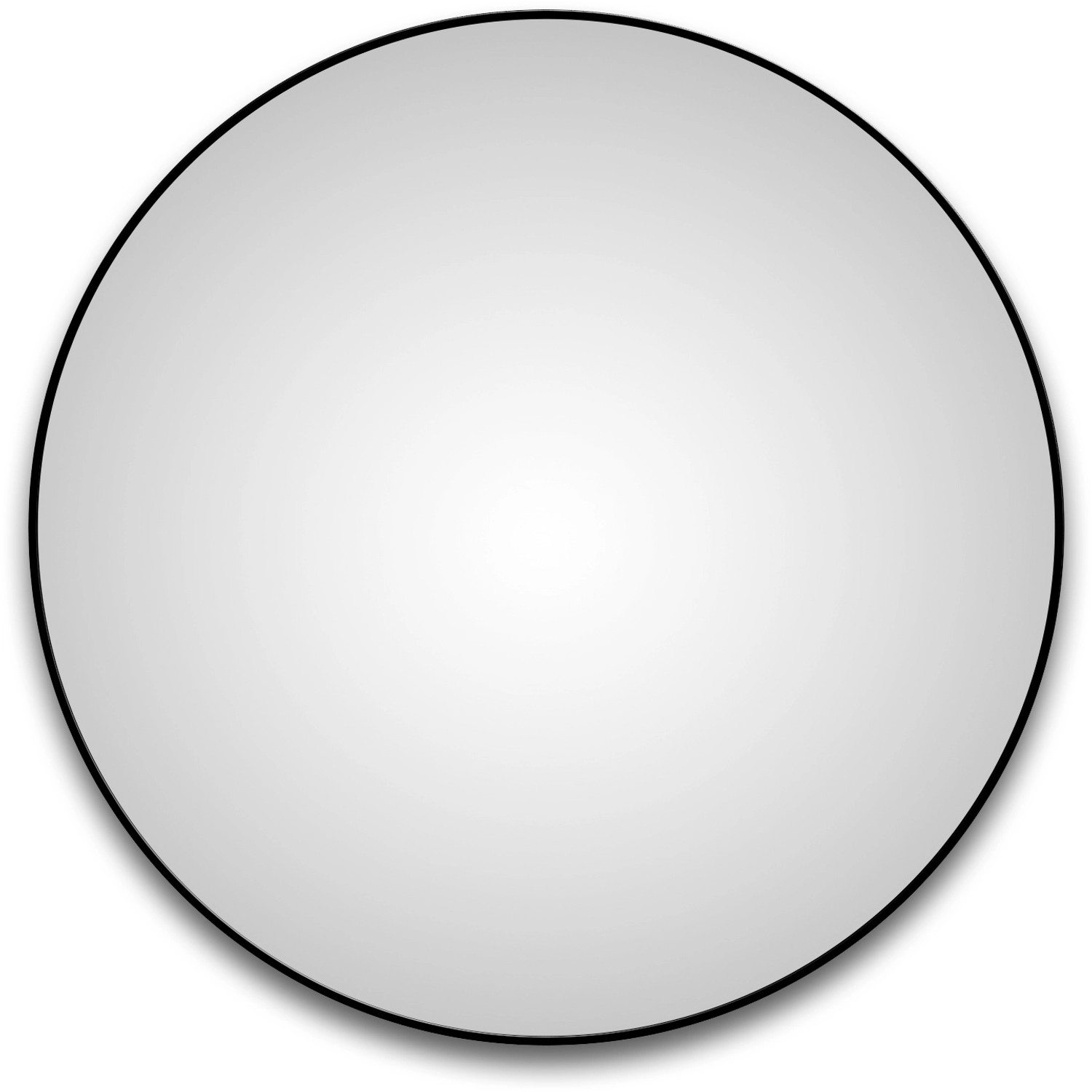 Runder DSK Design LED-Lichtspiegel Silver Globo, Ø 120 cm, mit schwarzem Rahmen.