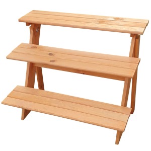3-stufige, honigbraune Blumentreppe aus Kiefernholz für Garten und Innenbereich.