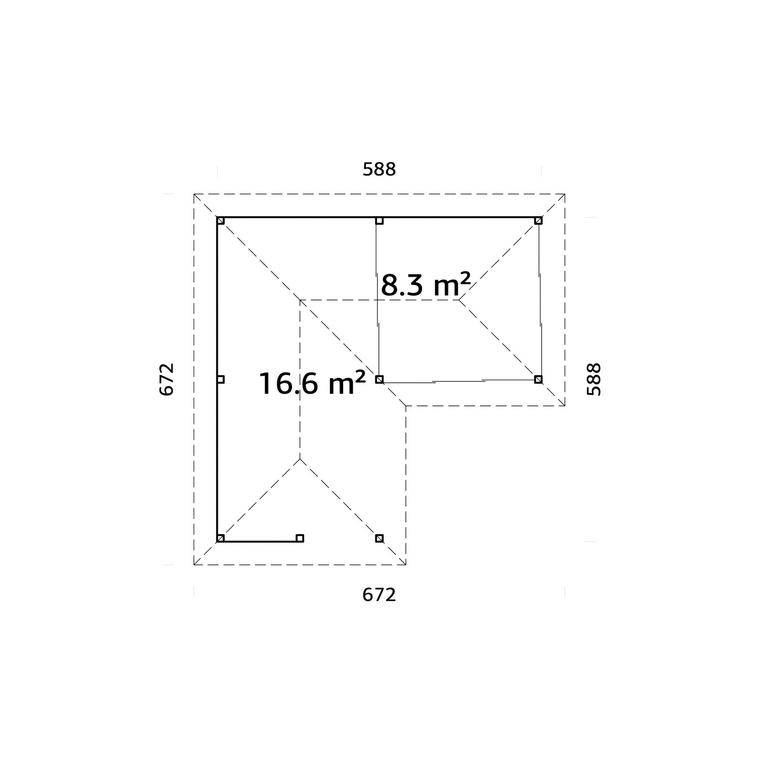 Grundriss Palmako Pavillon Bianca Set210, naturbelassen, mit Maßangaben.