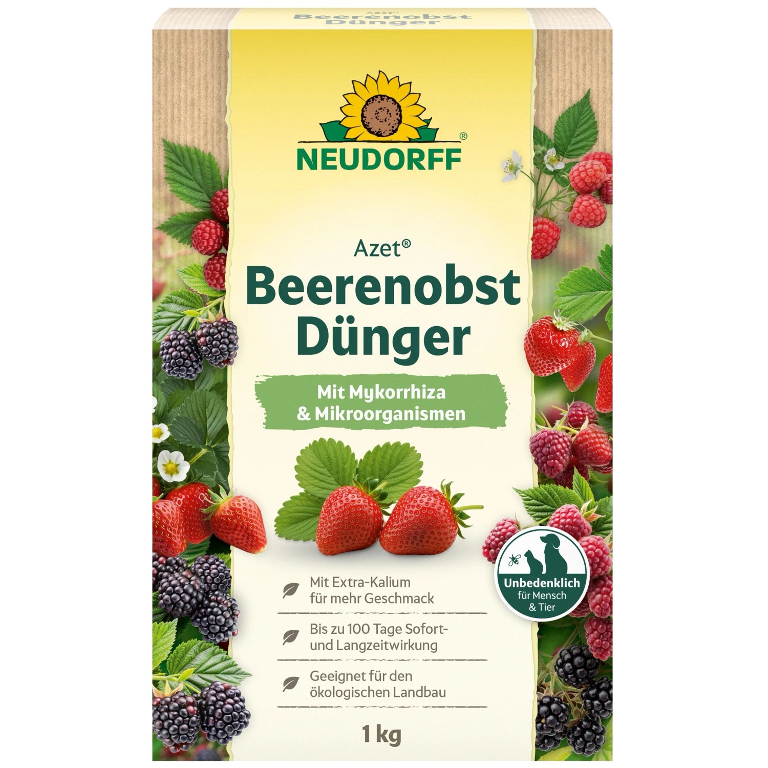 Neudorff Azet Beerendünger 1 kg. Für reiche Ernte & aromatische Beeren. Mit Mykorrhiza & Mikroorganismen. Sofort- & Langzeitwirkung.