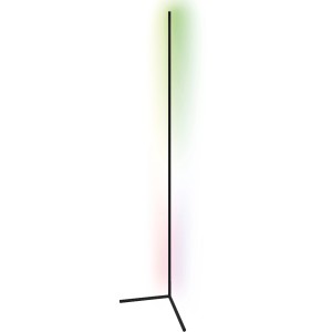 Schwarze Ledvance Smart+ WiFi Eck-Stehleuchte mit Farbwechsel, 200cm hoch.