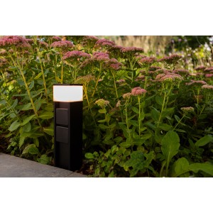 Schwarzer Lutec LED-Stromverteiler Mains, 1-flammig, im Garten.