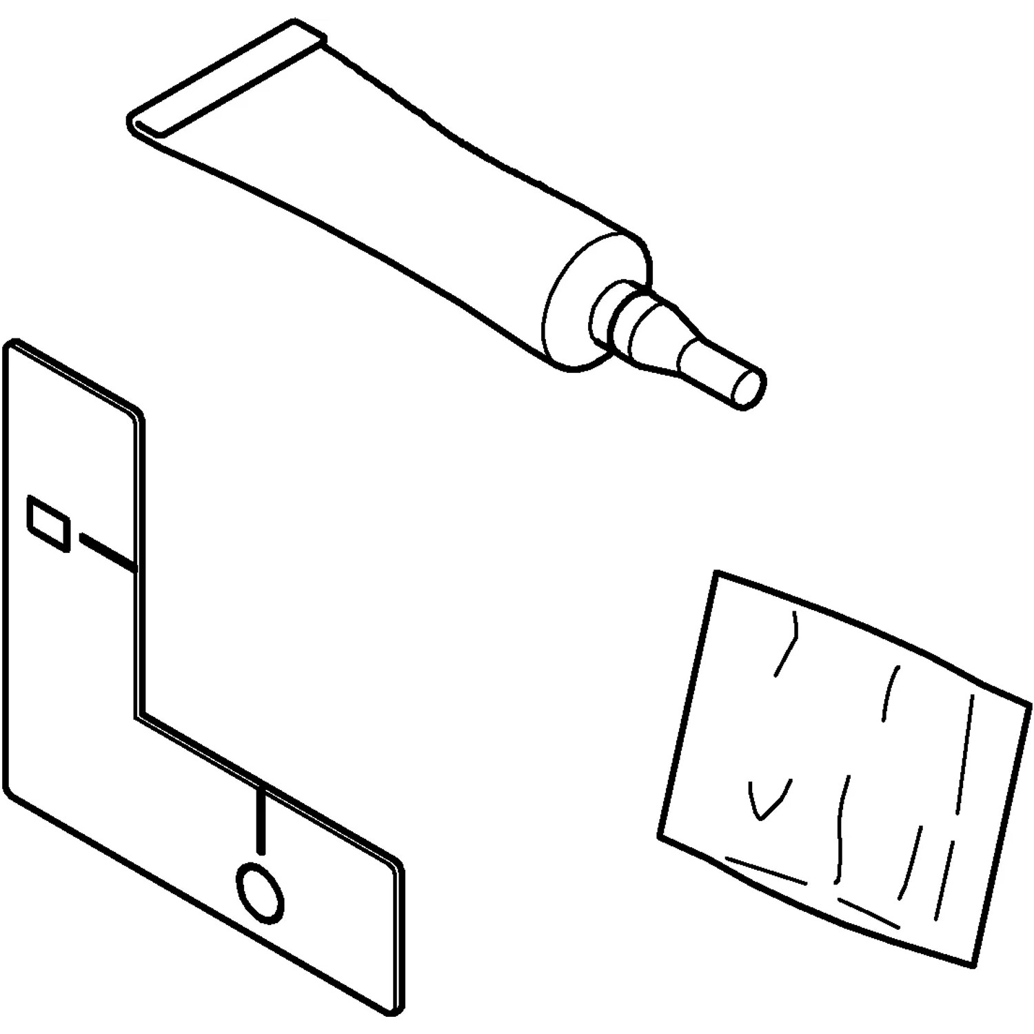Grohe QuickGlue Set S für Brauseprodukte: Kleber, Schablone und Reinigungstuch.