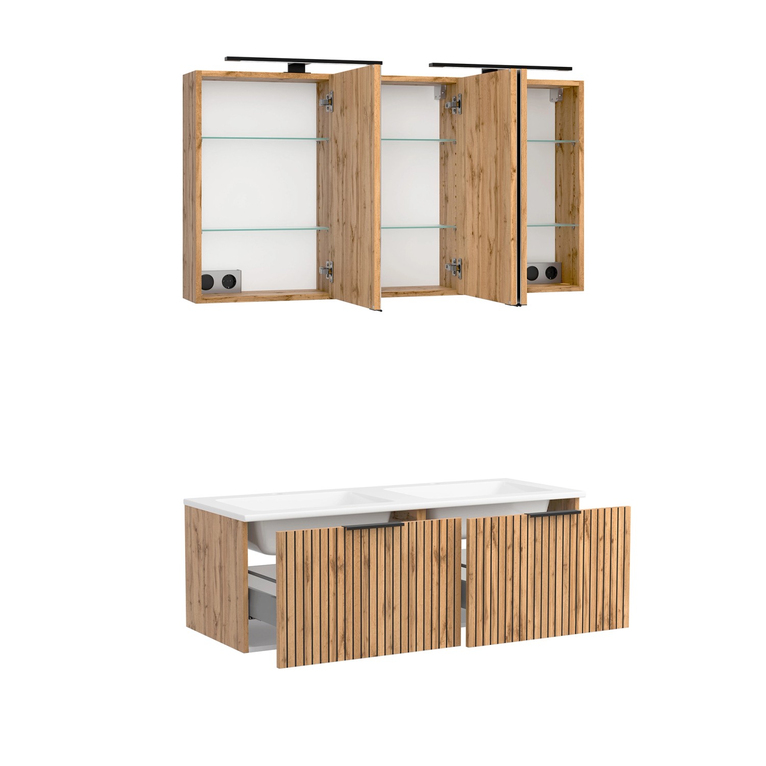 Held Möbel Waschtisch-Set Becken Weiß 200 x 120 x 47 cm Wildeiche 2-tlg._4