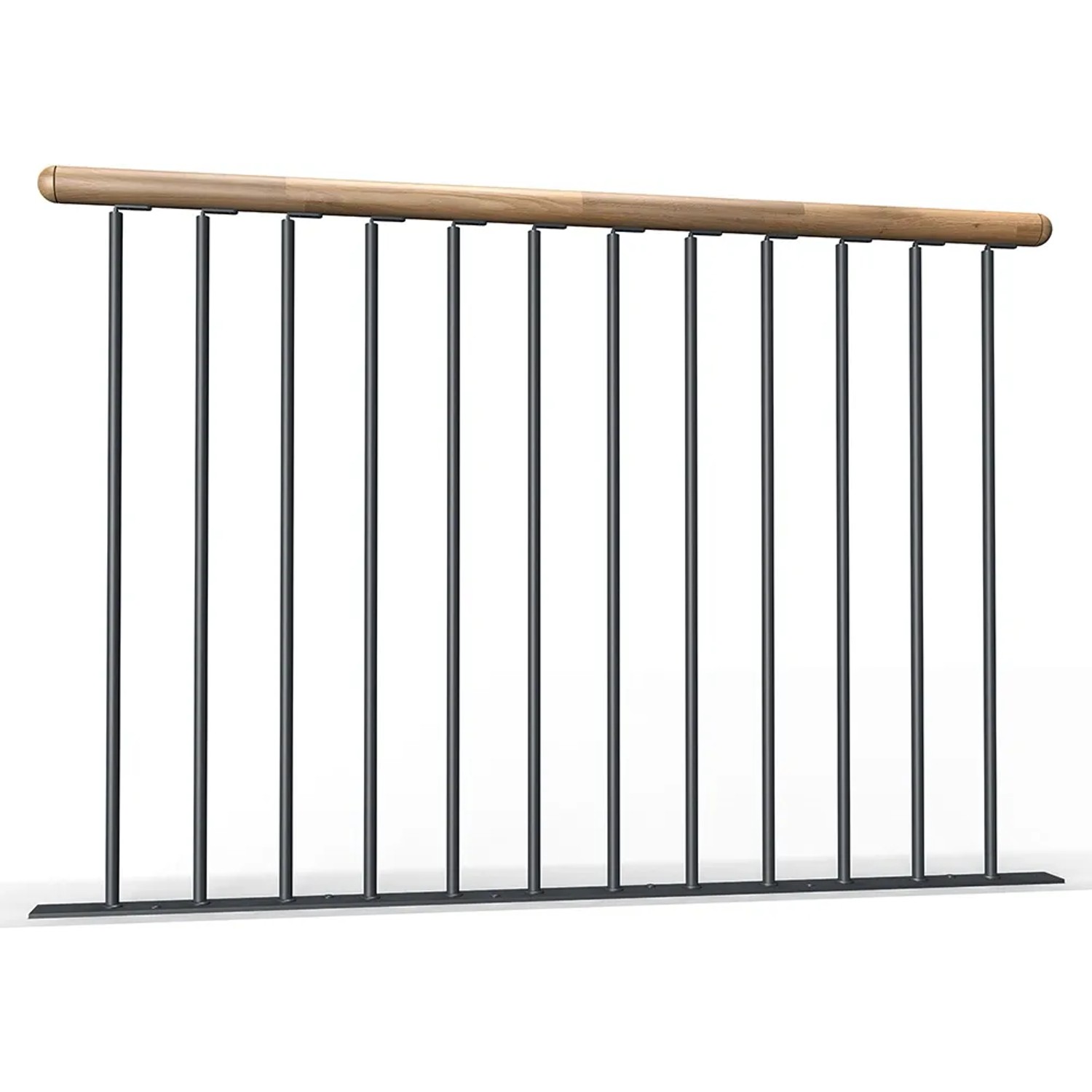 Dolle Brüstungsgeländer Winnipeg für Spindeltreppe, mit Eichehandlauf und Metallstäben.