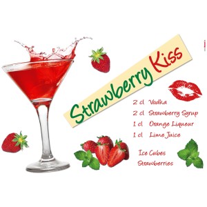 Komar Deko-Sticker Strawberry Kiss: Cocktail mit Erdbeeren und Rezept, ideal als Wandtattoo.