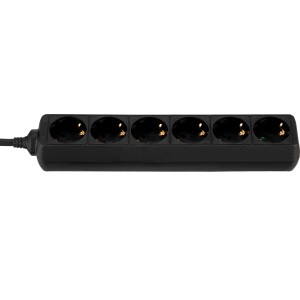 Schwarze REV Ritter 6-fach Steckdosenleiste mit 1,4 m Kabel.