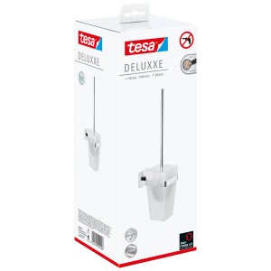 Verpackung der Tesa WC-Bürstengarnitur Deluxxe Chrom, modernes Badzubehör für die Wandmontage.