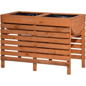 Doppel-Hochbeet aus Kiefernholz, 71x100x50cm, mit zwei Pflanzwannen und Holzlatten-Verkleidung.