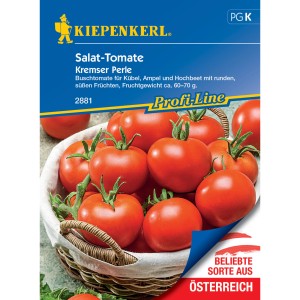 Kiepenkerl Buschtomate Kremser Perle Saatgut: Rote, runde Tomaten in einem Korb.