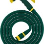 Flexibler, grüner Gartenschlauch (16,5m) mit Brause und Anschlussstück.