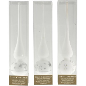Baumschmuck Baumspitze aus Glas in 3 Ausführungen Weiß-Silber 28 cm x 6 cm