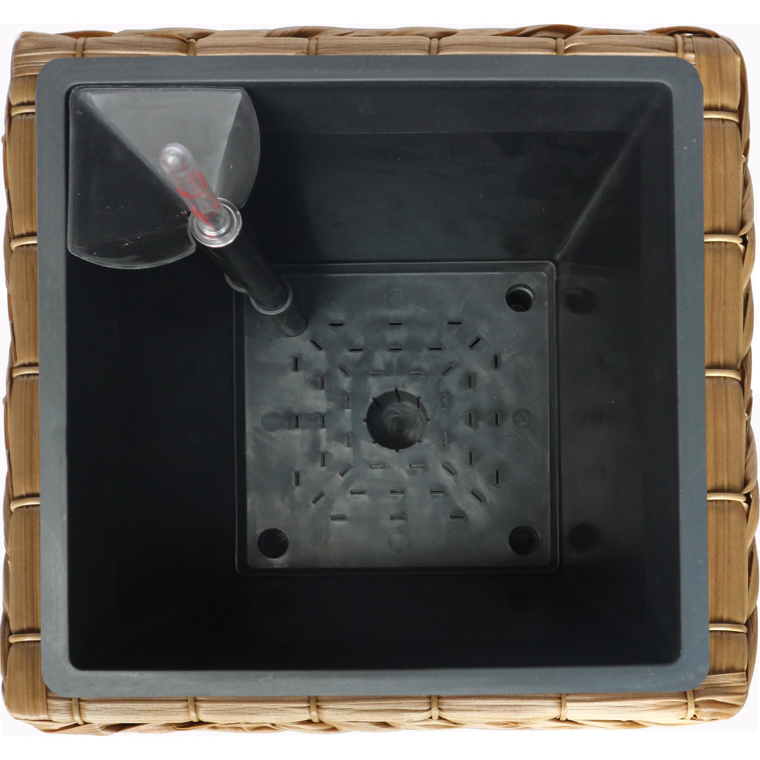 Pflanzsäule Natur, 53cm, mit Bewässerungssystem und Wasserstandsanzeige, Innenansicht.