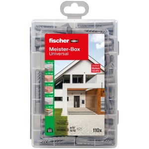 Fischer Meister-Box Universal, 110-teiliges Dübelset in transparenter Kunststoffbox.