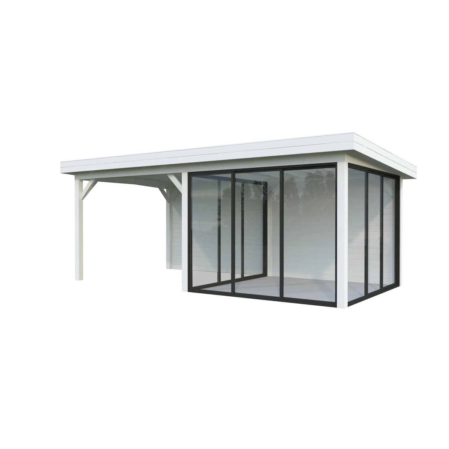 Palmako Pavillon Lenna Set 406, 588x300 cm, weiß lackiert, mit Schiebetüren. Weekendhaus für den Garten.