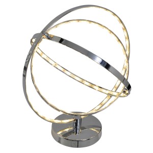 Moderne LED-Tischleuchte Universe in Chrom-Optik. Design-Tischlampe mit warmweißem Licht für Wohnräume.