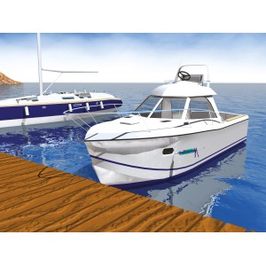 Anwendung von MEM Water Stop (steingrau, 290ml) zur Bauabdichtung an einem Boot.