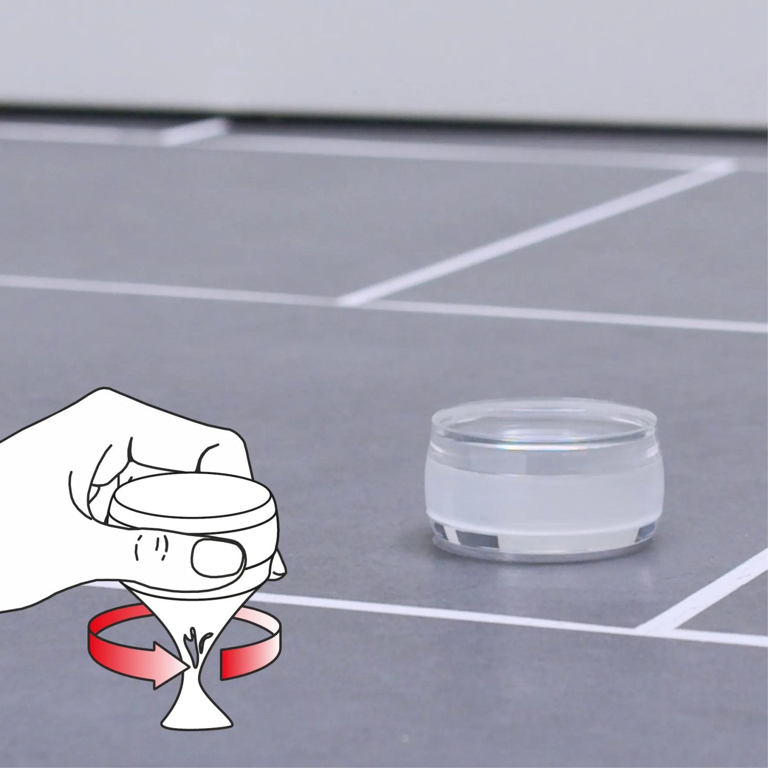 Wagner Bodentürstopper Clear, selbstklebend, Ø 45 mm. Illustration der rückstandslosen Entfernung.