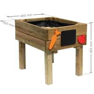 Soulet Hochbeet Marguerite aus FSC®-Holz, 50x40x45cm, mit Geotextil, Schiefertafel, Karotte und Tomate.