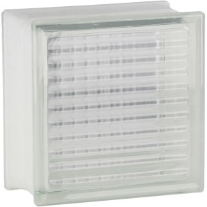 Klarer Glasstein mit Kreuzmuster, 19x19x10 cm, für Innen- und Außenbereich.